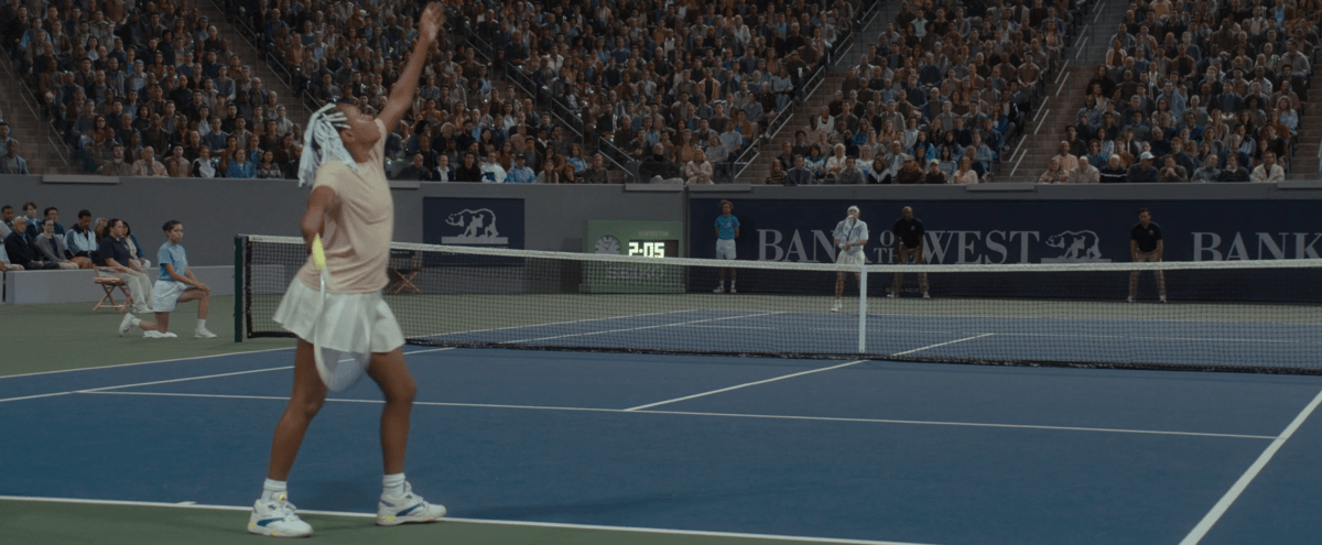 Venus Williams serving in King Richard